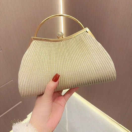 Fashion Women Evening Bag Elegant Glitter Pleated Ladies Clutch Party Wedding Shoulder Bags Banquet Handbag